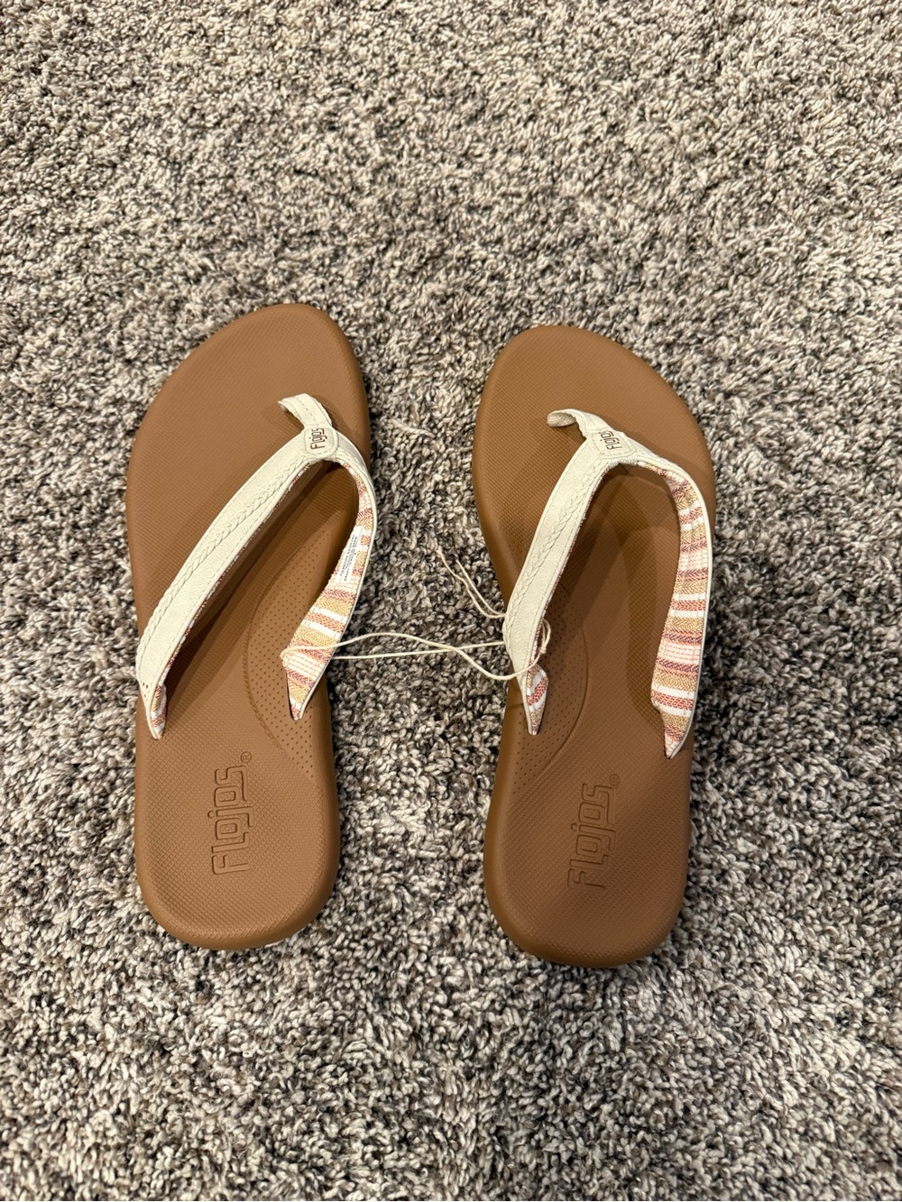 Flojos Women’s Size 9 Flip Flop Sandals Tan Cream Striped Boho NEW